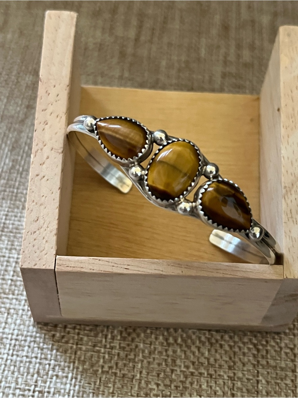Sterling Silver Tiger's Eye Cuff Bracelet - Brown